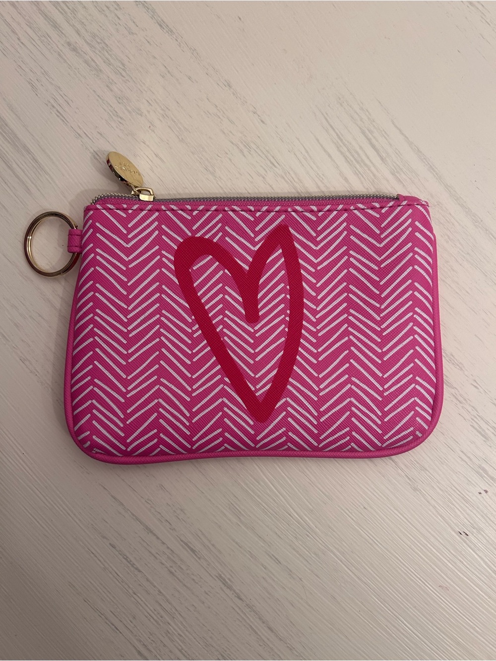 Dabney Lee Pink White Heart Zip Pouch